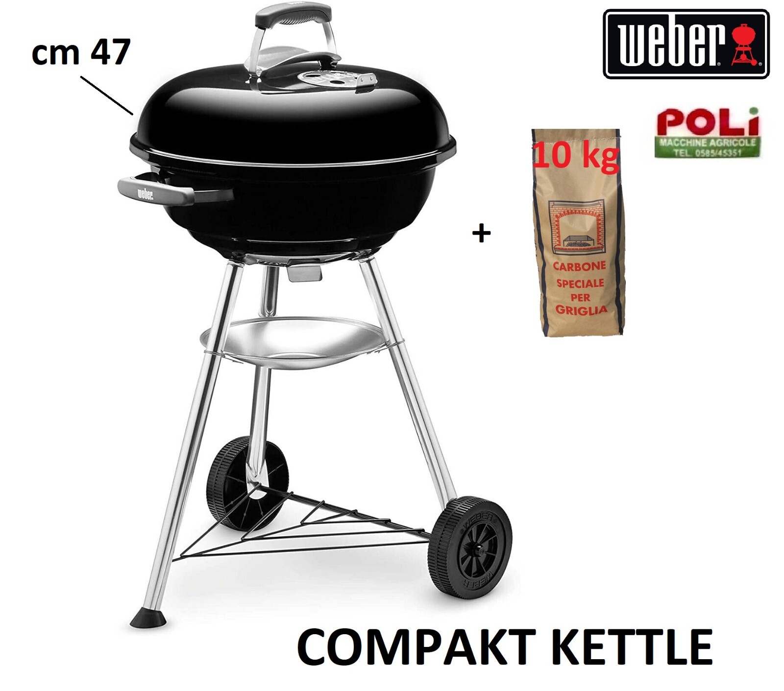 Weber Compact Kettle 47 Barbecue a Carbone + 10KG Carbone | Shop Online