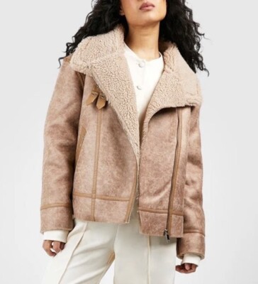 Boohoo Teddy Fur Trim Premium Aviator UK 8