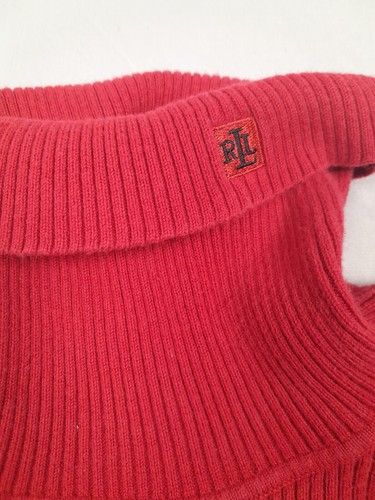 Maglione donna Y2k LAUREN Ralph Lauren girocollo rosso nero taglia grande a costine - Foto 3 di 10
