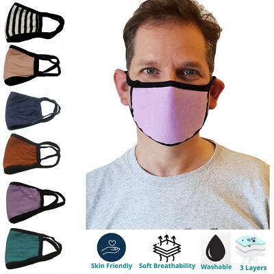 3x Baumwolle Gesichtsmaske Waschbar Wiederverwendbar 3-lagig Handarbeit Masken Herren Damen