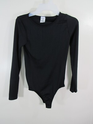 Spirit Top Bodysuit Size XS Black Long Sleeve Snaps Round Neck
