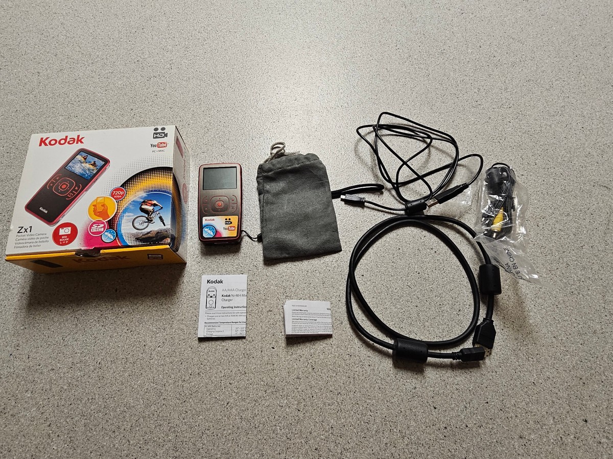 Kodak Zx1 Pocket Video Camera-HD YOUTUBE-PC-MAC-RED ROUGE COLOR