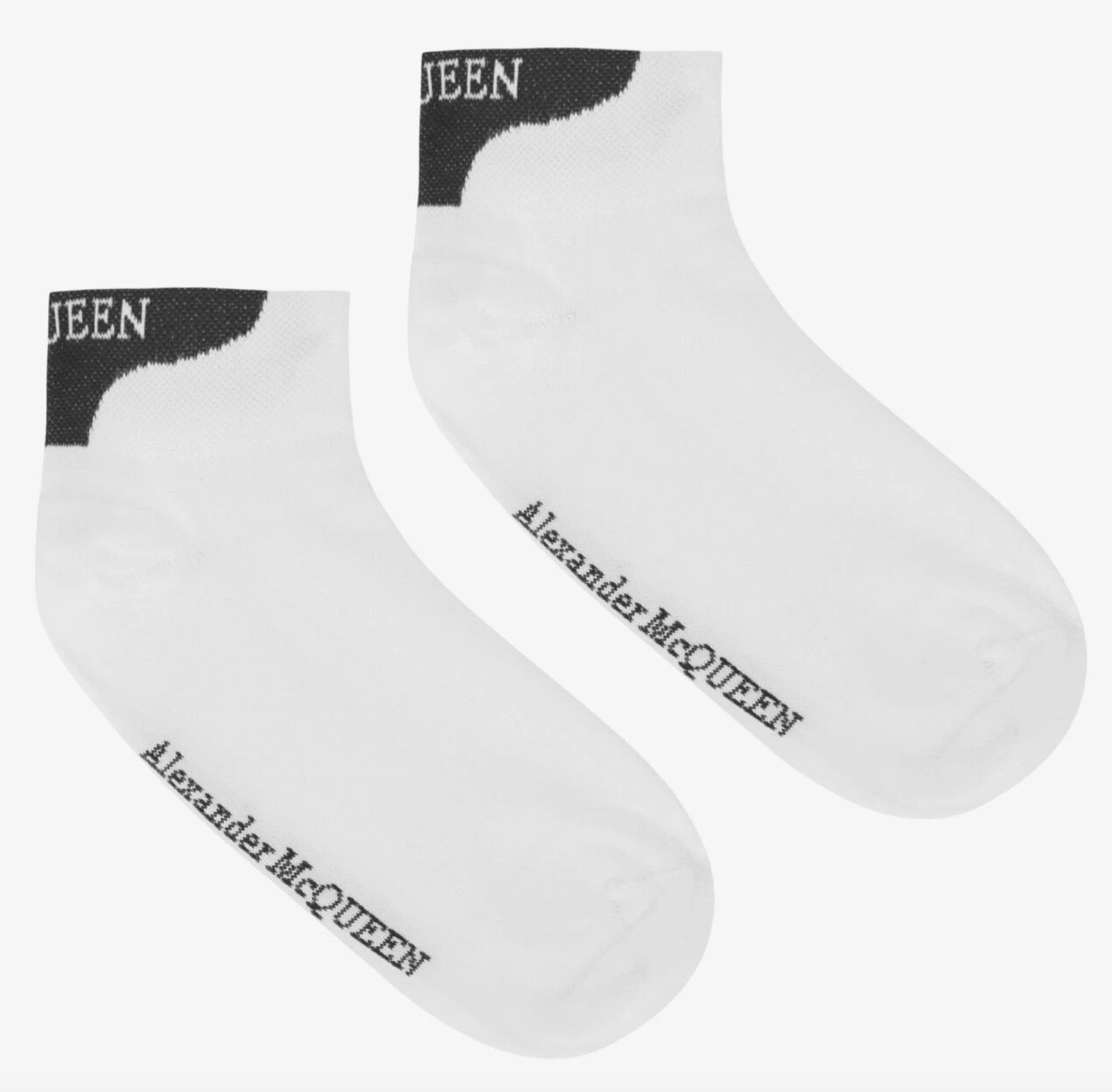 NWT Alexander McQueen Logo Ankle White Black Stretch Cotton Ankle Socks One Size