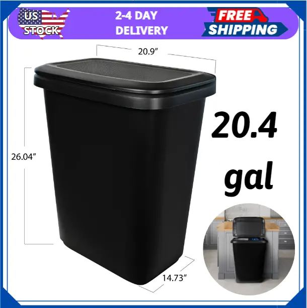 Hefty 20.4 Gallon Dual Plastic Kitchen Trash Can, Black