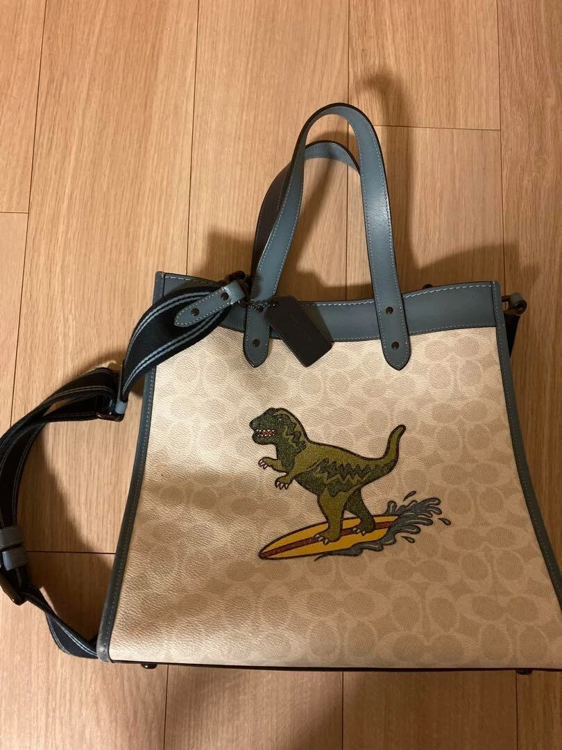 再値下げしました! coach レキシー トート Rexy 水色 美品 恐竜