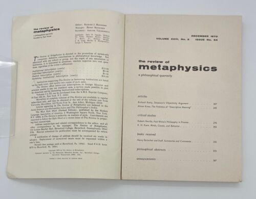 The Review of Metaphysics Dezember 1970 Nr. 94 ein philosophisches vierteljährliches Buch - Bild 3 von 5