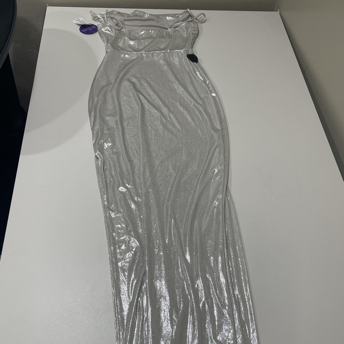 Windsor Mayra Formal Satin Slit Dress Silver Size M | eBay