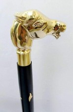 Antique Solid Fitted Brass Horse Head Handle Victorian Wooden Walking Stick Cane