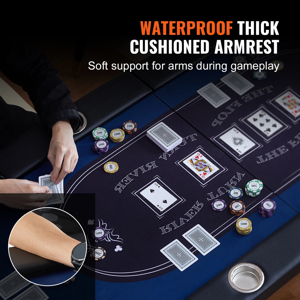 VEVOR Tavolo da Poker Pieghevole 8 Giocatori ca. 241 x 107 x 76 mm Blu/Nero - Immagine 4 di 4