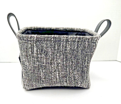 Threshold Small Black Woven Fabric Storage Basket 7 X 6 X 5 Faux Leather Handles
