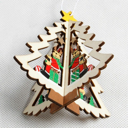 3D Xmas Tree Pendants Hanging Wooden Christmas Decoration Home Party Decor Gift - Picture 11 of 15