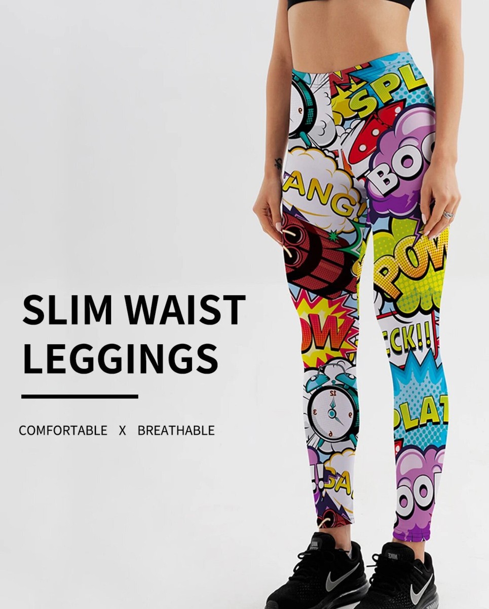 Comic Book Leggings for Women Mid Waisted Workout Pants Explosion