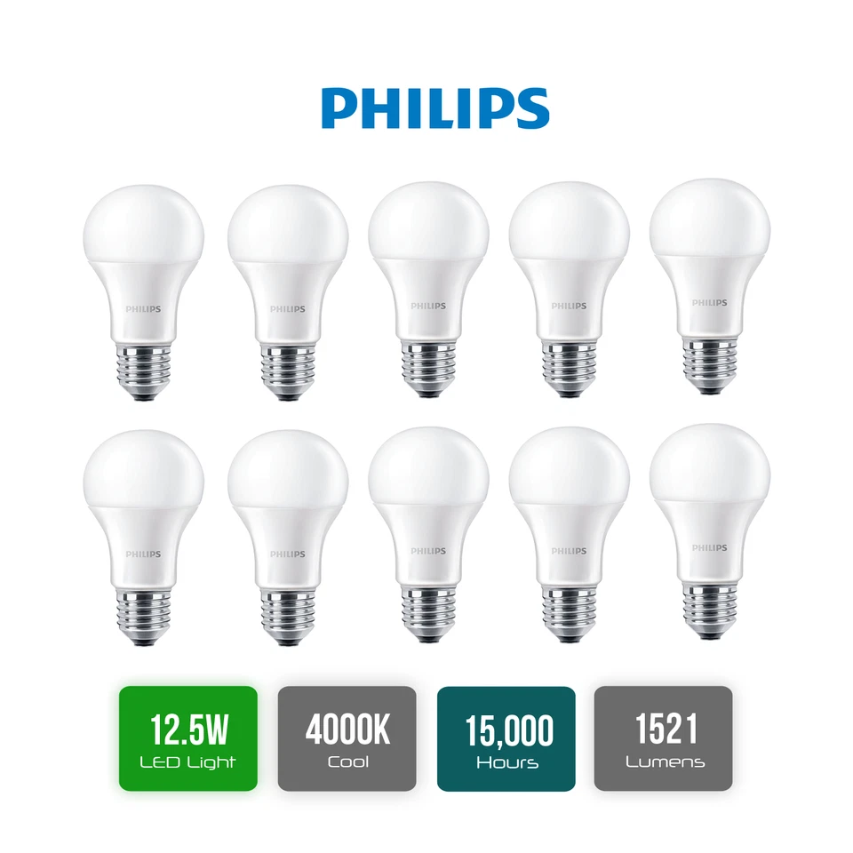 Philips CorePro 12.5W E27 LED Frosted Bulb 1521 Lm Cool 4000K Non-Dim 10 Pack - Image 2 of 4