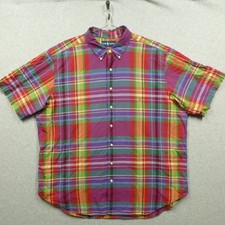 Ralph Lauren Shirt Mens 2XB Pinpoint Oxford Short Sleeve Blue Red Plaid Casual