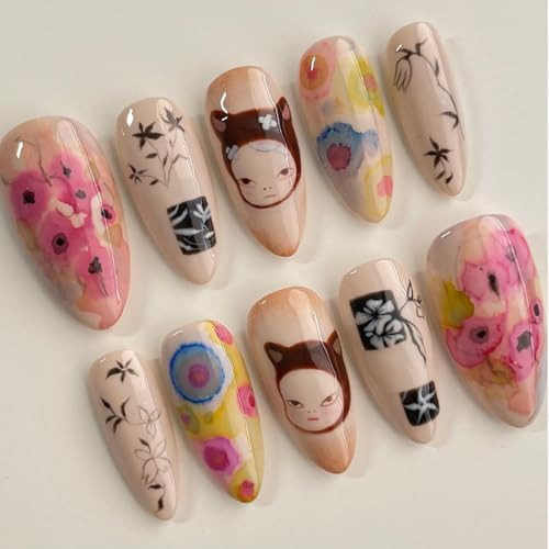 Cute Nails Almond Shape Press on Nails Medium Fake Nails Colorful Style 12 - Picture 2 of 7