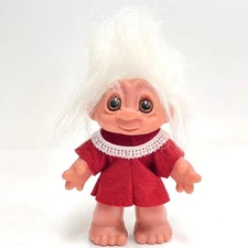 1988 Dam Norfin 7" Troll Inga Red Nightgown White Hair Christmas Vintage