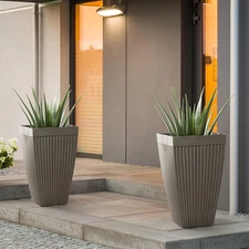 GH20293 Modern Decor Faux Concrete Tall Planters 22.75" H Gardening Containers F