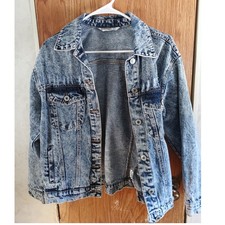 Vintage 90s Acid Wash Denim Jacket Small Oversized Boxy Trucker Grunge Skater