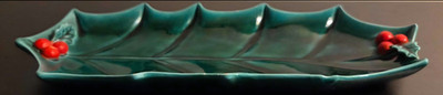 Vintage Lefton Green Holly Celery Dish, Decorative Christmas