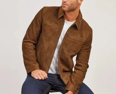 Leather Trucker Jacket for Men's Brown Pure Suede Custom Made Size S M L XXL 3XL