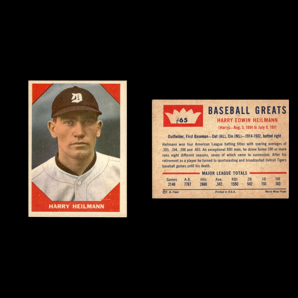 Harry Heilmann #65 1960 Fleer Baseball Greats Baseball Card MLB EX - Image 3 of 3