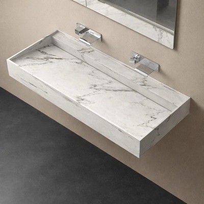 Waschbecken Hängekonsole Freya Kunststein weiß geädert elegant