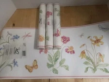 3 NEW Wallquest pre pasted border Retired Pattern 9 Inches By 5 Yards BOTANICAL 