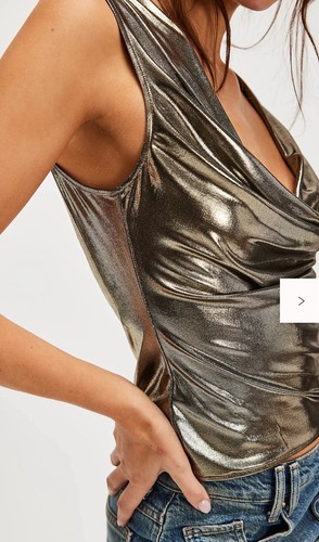 New NWOT Free People Made For This Muscle Tank Metallic Cowl Neck Medium - Picture 3 of 10