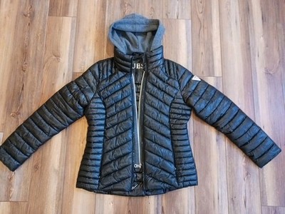 GUESS WOMENS PUFFER JACKET MEDIUM BLACK WITH LINER AND HOOD