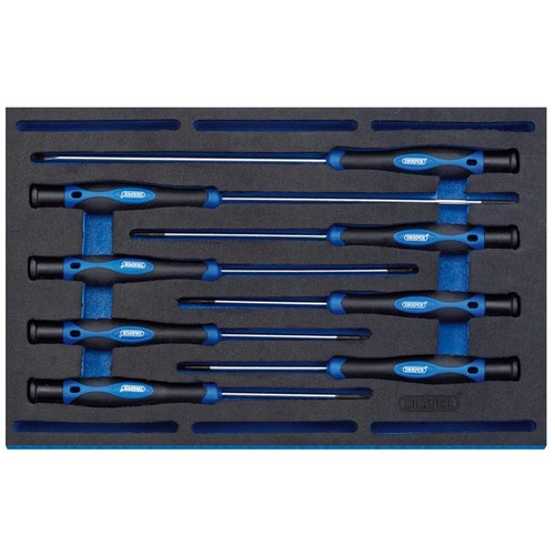 Draper 8 Piece Extra Long Precision Screwdriver Set in 1/4 Eva Insert Tray - 