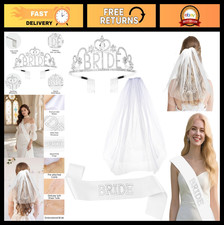 Bachelorette Party Decorations Set - Bride Crown, Pearl Sash  White Veil, Gifts