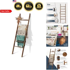 Wooden 6-Tier Blanket Ladder Rustic Farmhouse Decor 67 Inch Stand