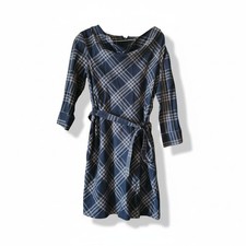 Banana Republic Womans Size 2 Blue Dress 3/4 Sleeve Nova Check Belted Academia