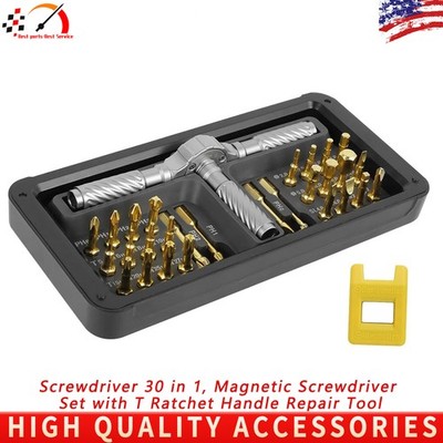 Screwdriver 30 in 1, Magnetic Screwdriver Set with T Ratchet Handle Repair Tool