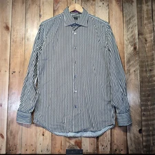 Paul Smith Mens Striped Shirt 16" Collar 41" Chest Black White Made in Italy