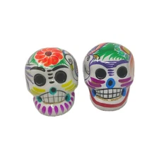 Skull Hand Painted Clay Ceramic Mexico Day of the Dead Sugar Folk Art Halloween