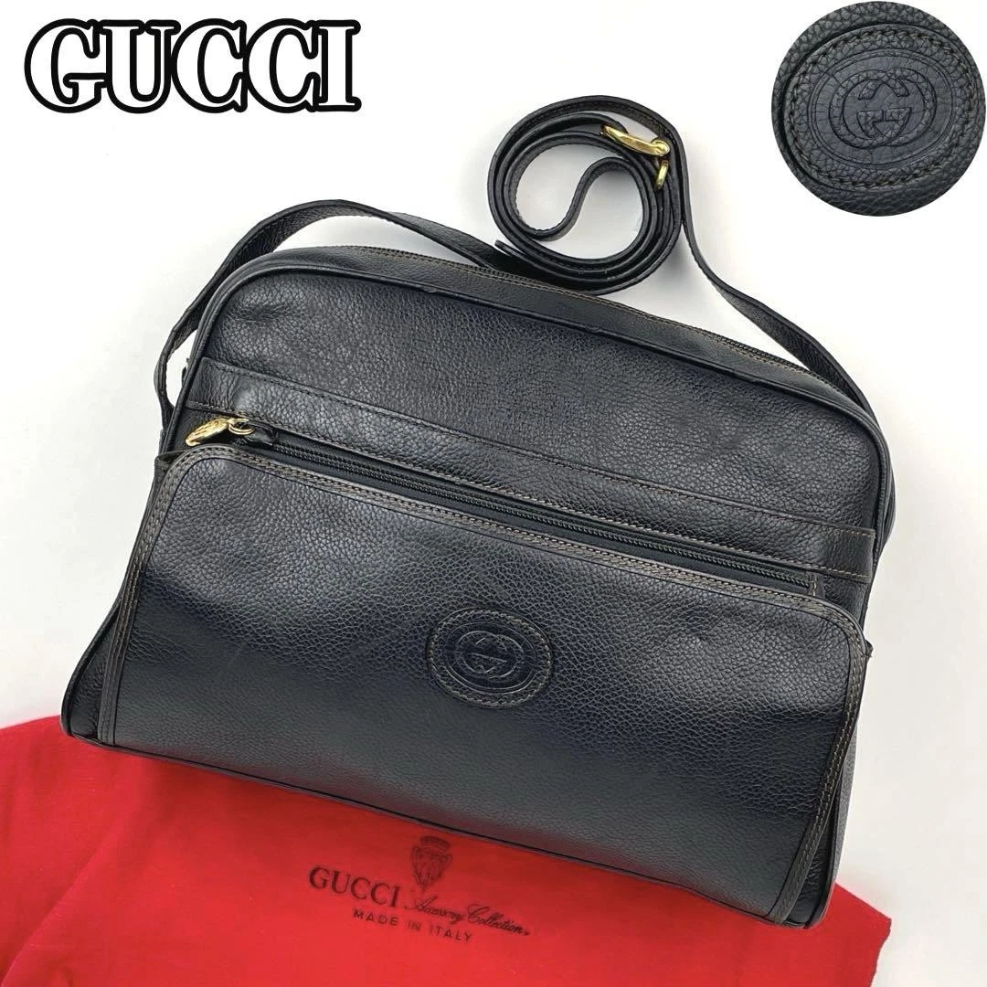 ◼︎Sac bandoulière Gucci emboîtable tout cuir noir série #PG6FMN