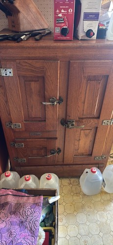 Antique Oak Ice Box Refrigerator 4' Tall Porcelain Lined w/Racks 3 Door WillShip