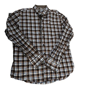 7 DIAMONDS Mens Plaid Long Sleeve Button Down Shirt XXL Brown Blue White Casual