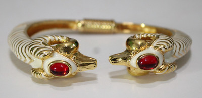 KJL Vintage Kenneth Jay Lane Rams Head Cuff Bracelet Gold Tone