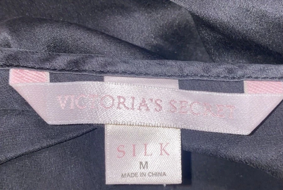 Vtg Victoria’s Secret Sz M Womens Black Silk Babydoll Grunge Goth Y2K Slip Dress - Image 4 of 4