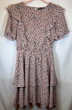 Dress-Party-Ruffles SHEIN Leopard Print Blush Rose Dress Size Medium NWOT