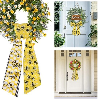 Spring Wreath Sash for Front Door Yellow Bees Sash Holiday Wreath Accessories