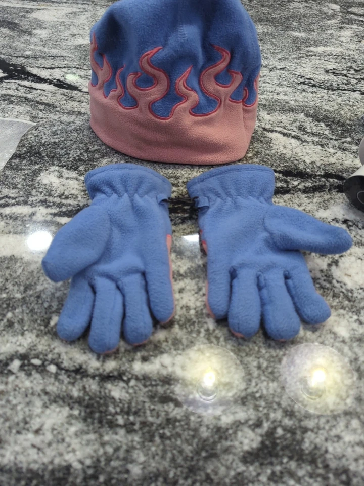 Vintage Y2K L.L. Gorro y guantes de invierno Bean Blue/Rosa Flame Beanie  Foto 4 de 4