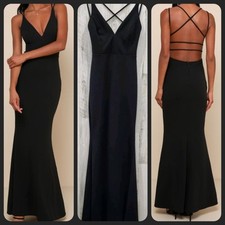 LULUS All this Allure Black Strappy Backless Mermaid Maxi Dress Size LARGE**NWOT