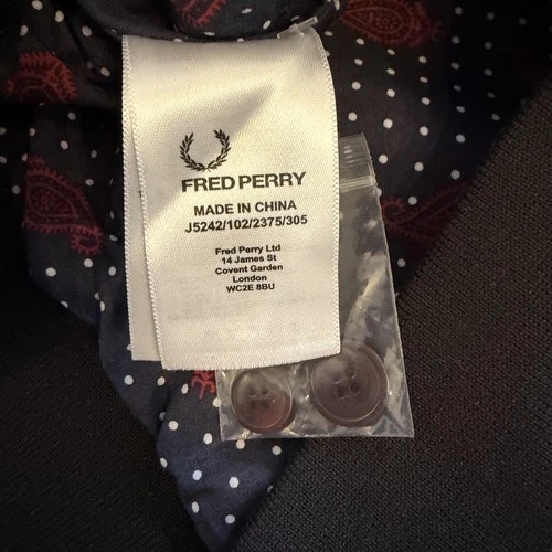 Fred Perry Mens Navy Bomber Jacket Drake's London Paisley Lined M J5242 image 4