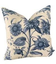 Cowtan Tout Botanique Indigo Sunflower Pillow With Off White Twill Back