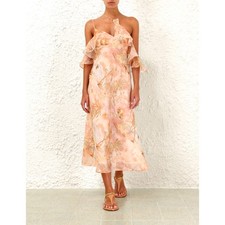 Zimmermann Women's Guava Paradise Flutter Strap Illuminate Midi Dress Size 6