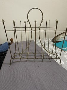 Vtg Magazine Rack / Vinyl Album Rack Mid Century Modern Atomic Brass Color MCM