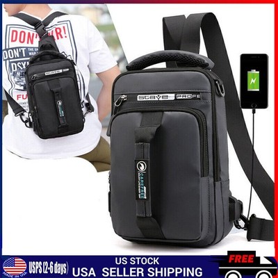 USB port anti-theft chest shoulder messenger backpack men's sling crossbody bag